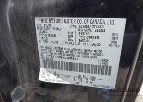 1999 Ford F-150 Lariat/Work Series/Xl/Xlt from USA, damaged, VIN 2FTRF17W8XCA39847